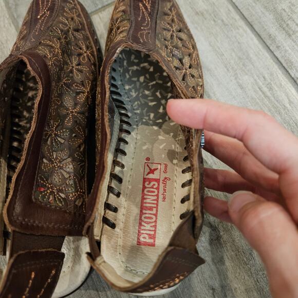 Pikolinos Romana Laser-Cut Floral Slingback Flats EU 36 / US 6 Brown Leather - Picture 6 of 12